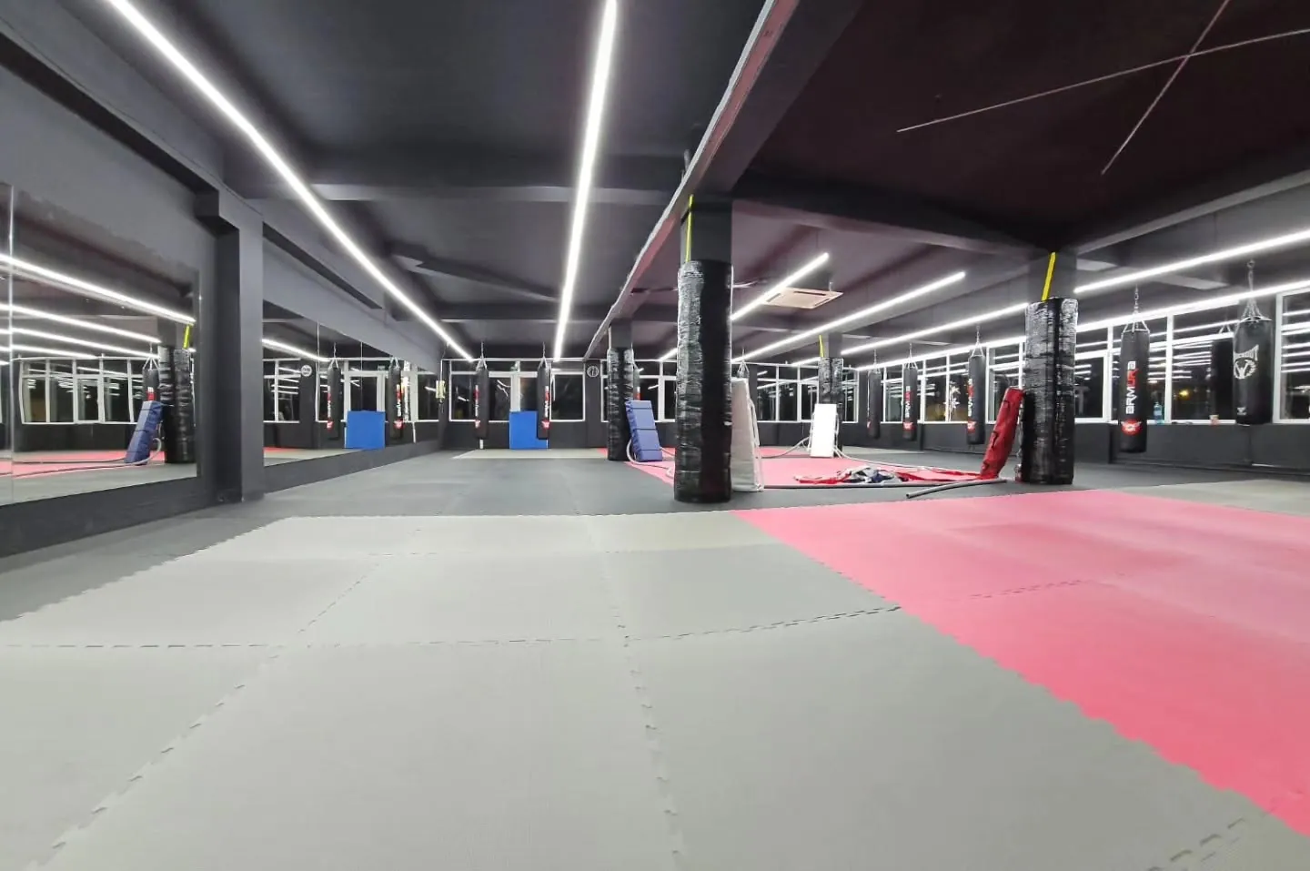 Sala mare cu tatami și benzi LED pe tavan